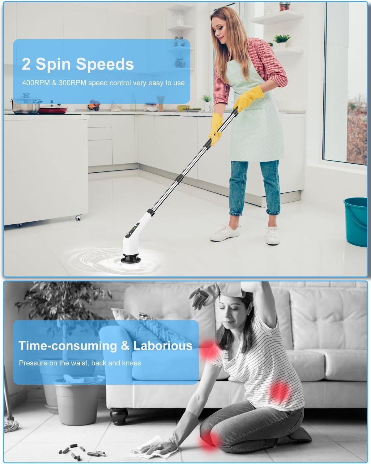 9-in-1 Electric Cleaning Brush Set with Extension Pole, 9 Interchangeable Heads, IPX7 Waterproof, 2500mAh Rechargeable Battery