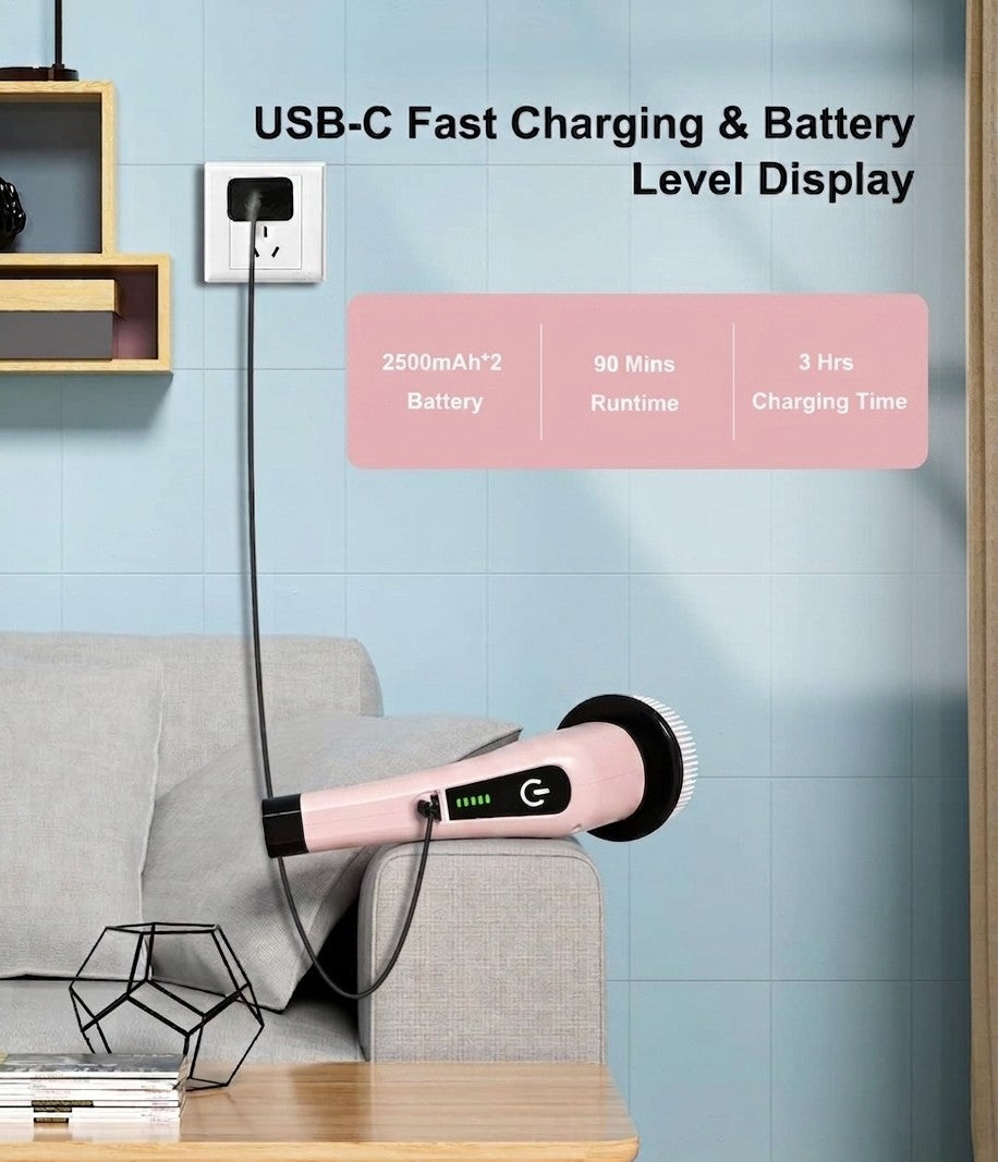 9-in-1 Electric Cleaning Brush Set with Extension Pole, 9 Interchangeable Heads, IPX7 Waterproof, 2500mAh Rechargeable Battery