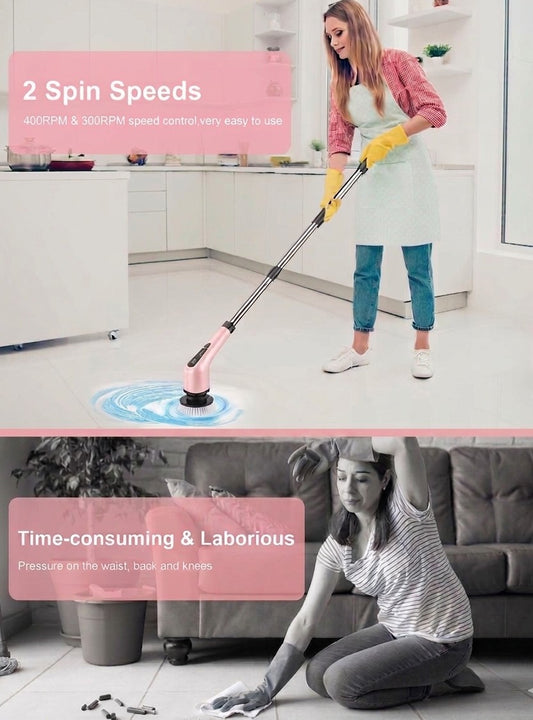 9-in-1 Electric Cleaning Brush Set with Extension Pole, 9 Interchangeable Heads, IPX7 Waterproof, 2500mAh Rechargeable Battery